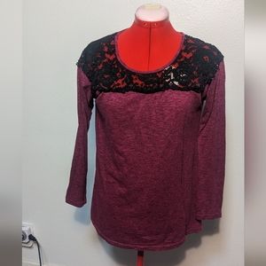 UMGEE -  purple heather black lace front sweater, Women's, Small